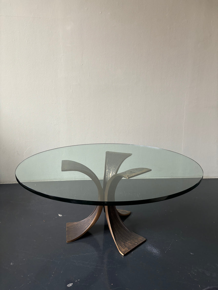 Runder Glas Messing brutalist  Couchtisch