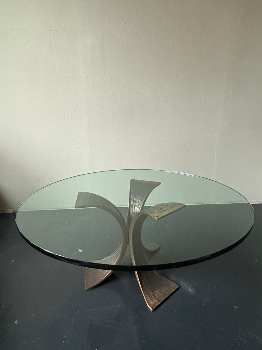 Runder Glas Messing brutalist  Couchtisch