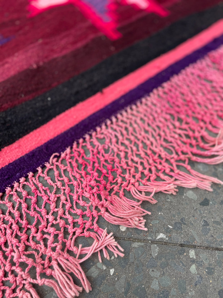 Vintage Kelim Teppich Pink Fringes